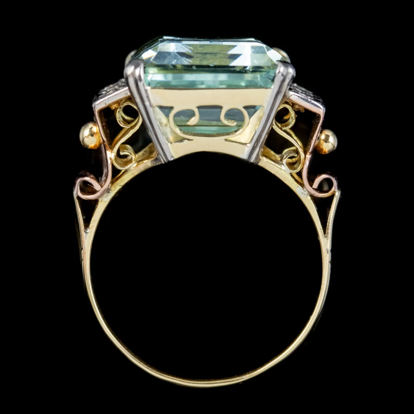 Art Deco Aquamarine Diamond Ring 18ct Gold 16ct Emerald Cut Aqua Circa 1930
